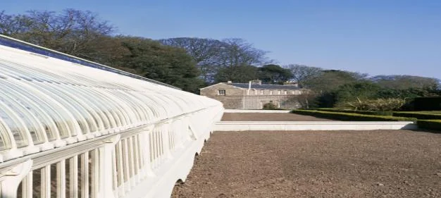 Restored glazing along the Peach House at Aras an Uachtarain