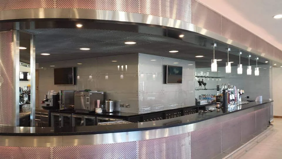 Glass wall cladding behind the bar at Leopardstown Racecourse